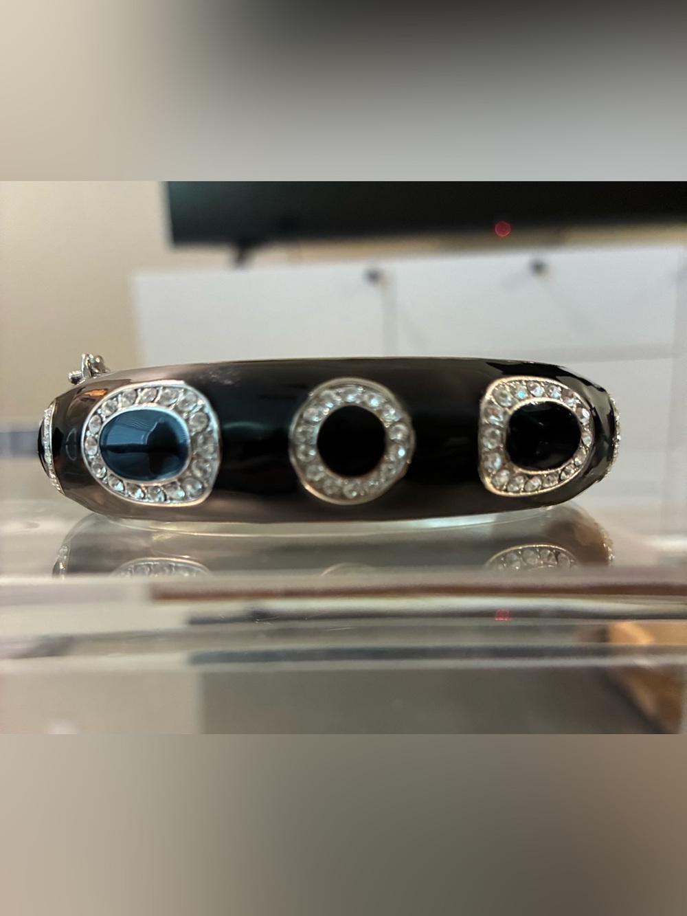 Lia Sophia Black Crystal-Trim Oval Bangle Bracelet (Retired)